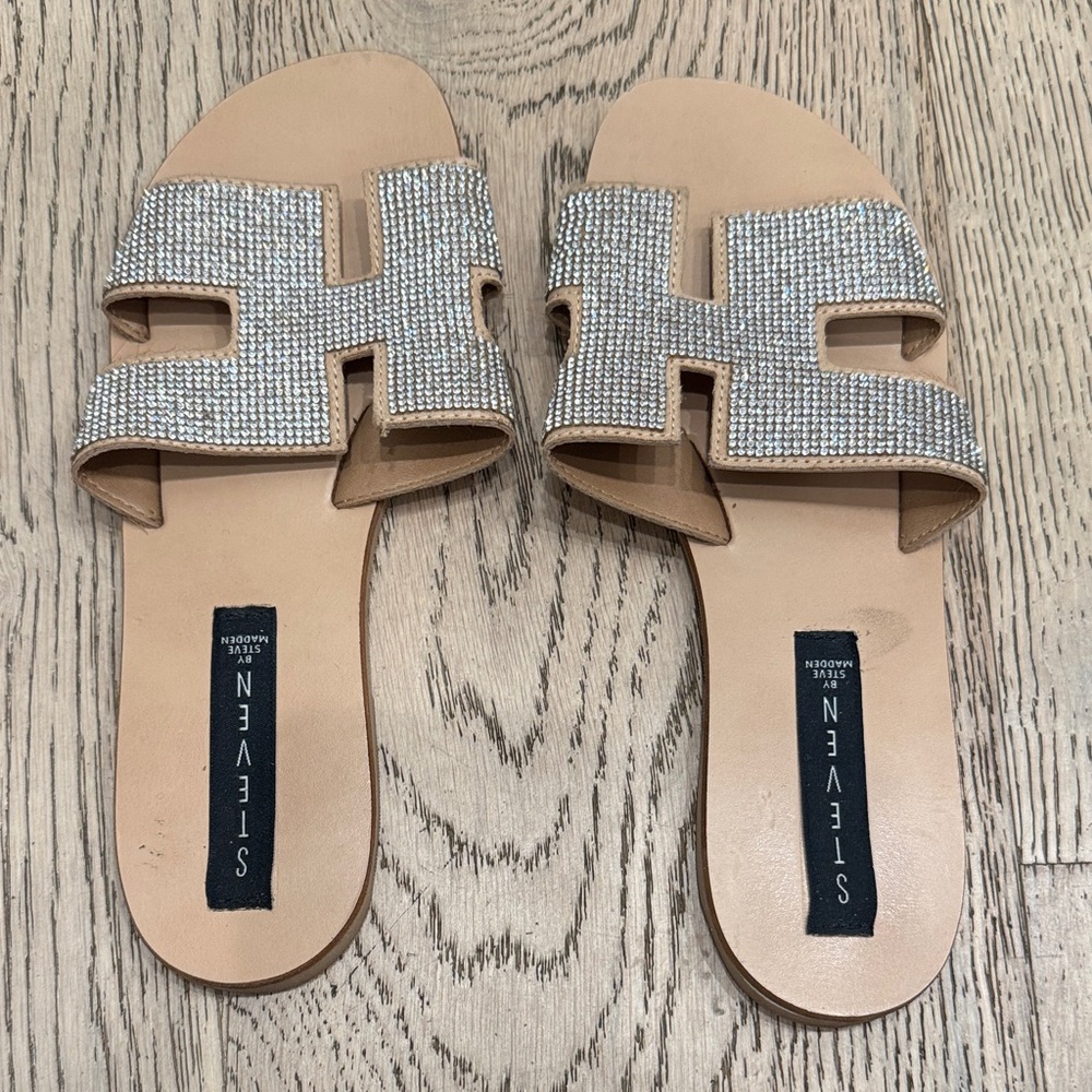 Steven Women's Beige and Silver Embellished Sandals